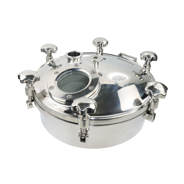 Stainless Steel Hygienic Round Side Door Hinged Closure Manway for Viewing Glass