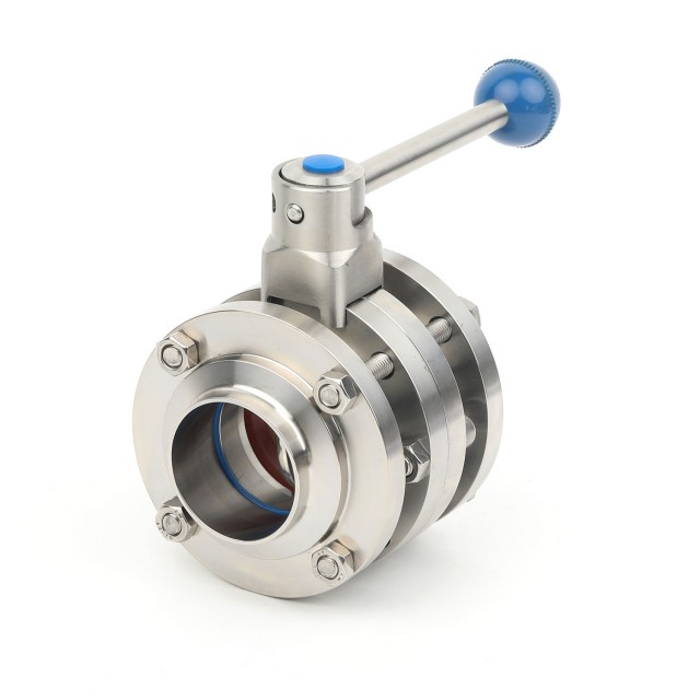 Stainless Steel Sanitary Three-piece Butterfly Valve for Food